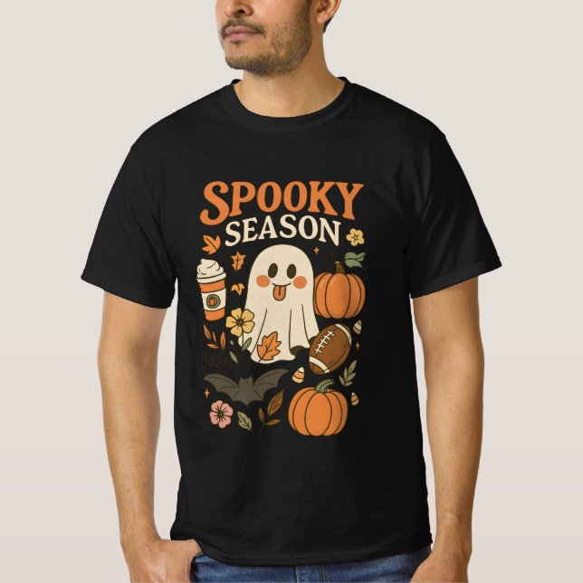 Groovy Spooky Season Happy Ghost Pumpkin Spice Lat T Shirt (Framsida)