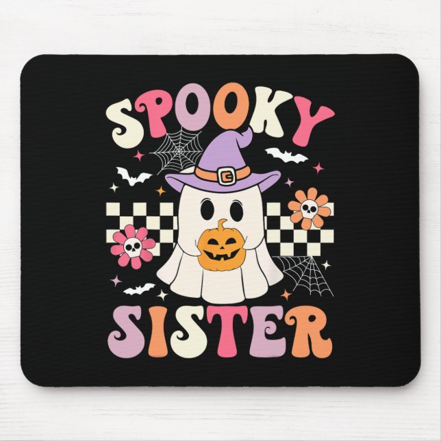 Groovy Spooky Sister Retro Ghost Holding Pumpkin H Musmatta (Framsidan)