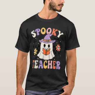 Groovy Spooky Teacher Ghost Retro Floral Teacher H T Shirt