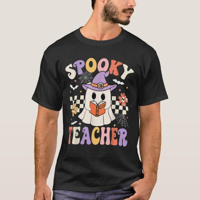 Groovy Spooky Teacher Ghost Retro Floral Teacher H T Shirt (Framsida)