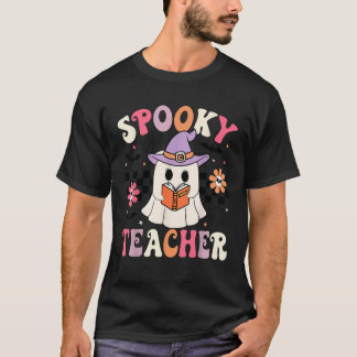 Groovy Spooky Teacher Ghost Retro Floral Teacher H T Shirt