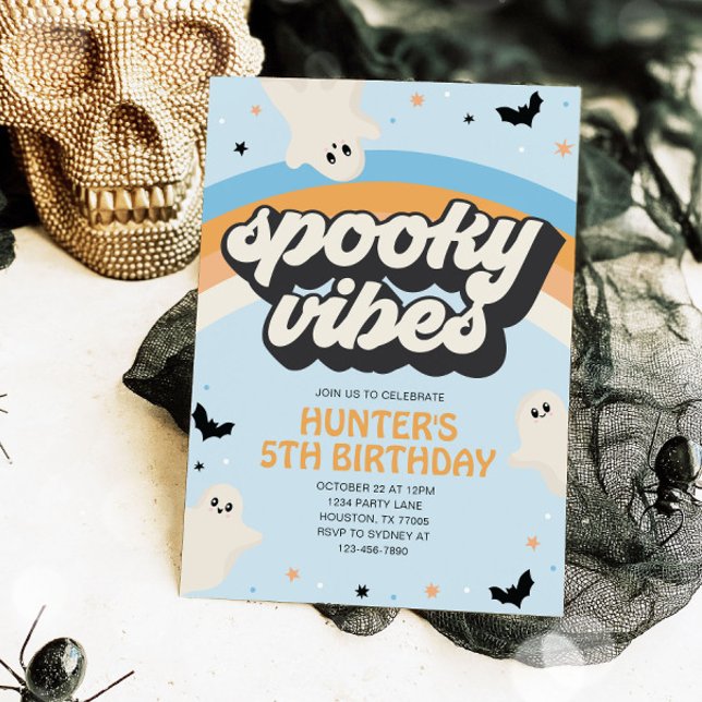 Groovy Spooky Vibes Boy Halloween Birthday Inbjudningar (Skapare uppladdad)
