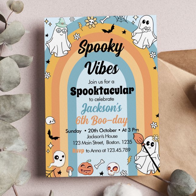 Groovy Spooky Vibes Ghost Birthday Inbjudningar (Skapare uppladdad)
