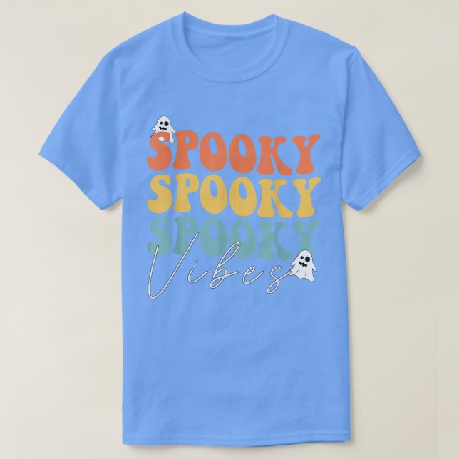 Groovy Spooky Vibes Retro Blommigt Ghost Hippie Ha T Shirt (Design framsida)