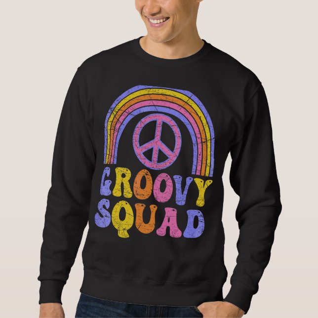 Groovy Squad 70s Aesthetic Retro 70s Matching Hipp Lång Ärmad Tröja (Framsida)