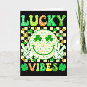 Groovy St Patricks Day Lucky Vibes Shamrock Kvinno Kort