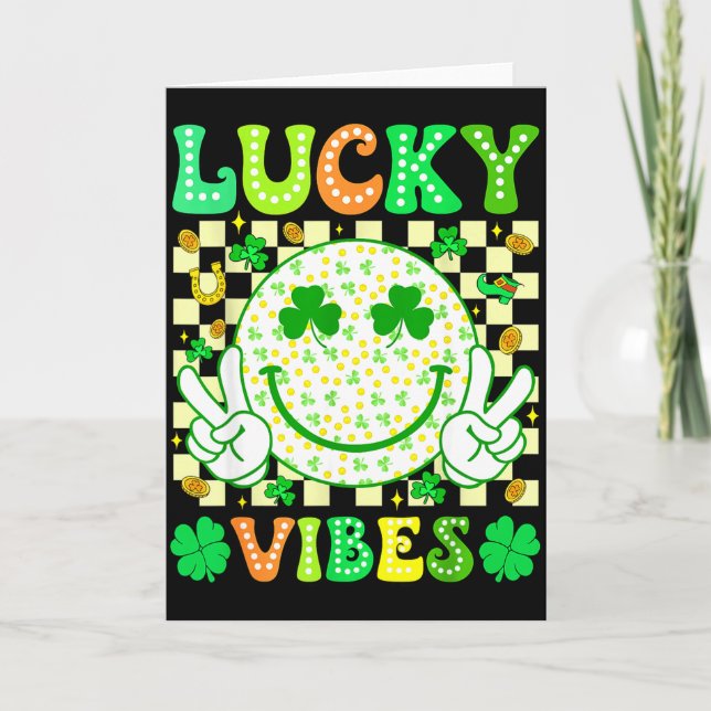 Groovy St Patricks Day Lucky Vibes Shamrock Kvinno Kort (Framsida)