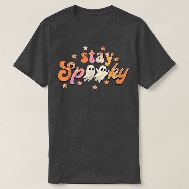 Groovy Stay Spooky Vibes Retro Floral Ghost Hippie T Shirt (Design framsida)