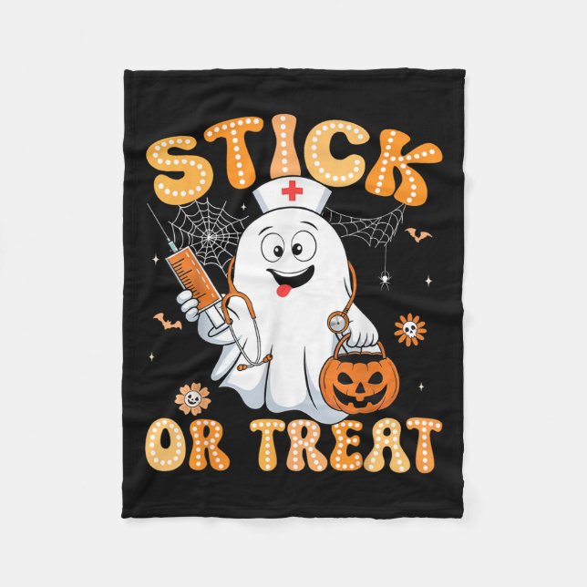 Groovy Stick eller Treat Funny Halloween Costume N Fleecefilt (Framsidan)