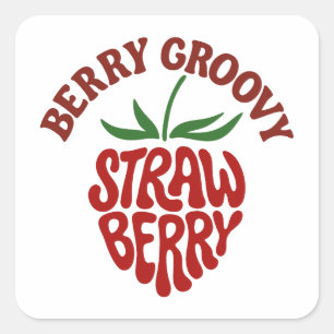 Groovy Strawberry Retro 70s Vibes Fyrkantigt Klistermärke