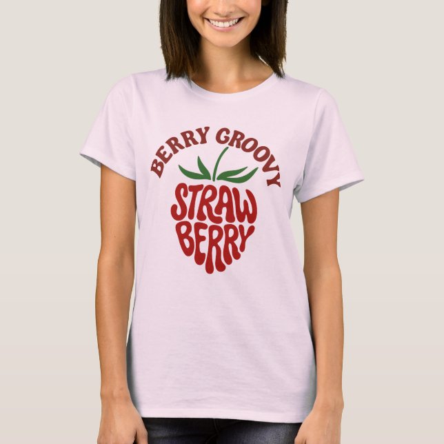 Groovy Strawberry Retro 70s Vibes T Shirt (Framsida)