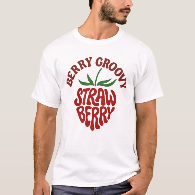 Groovy Strawberry Retro 70s Vibes T Shirt (Framsida)