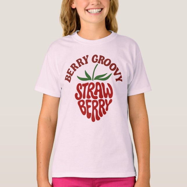 Groovy Strawberry Retro 70s Vibes T Shirt (Framsida)