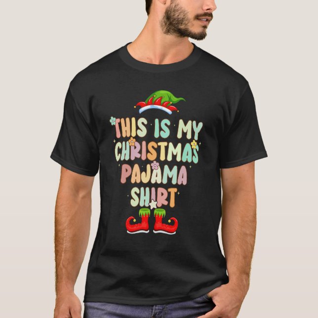 Groovy Style Elf Hat Pajama Christmas T Shirt (Framsida)