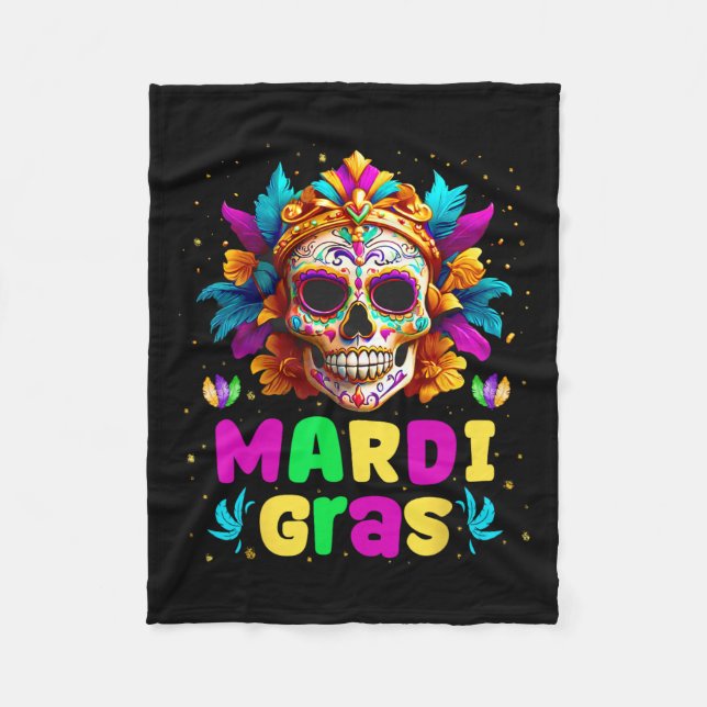 Groovy Sugar Skull Jester Costume Mardi Gras Manar Fleecefilt (Framsidan)