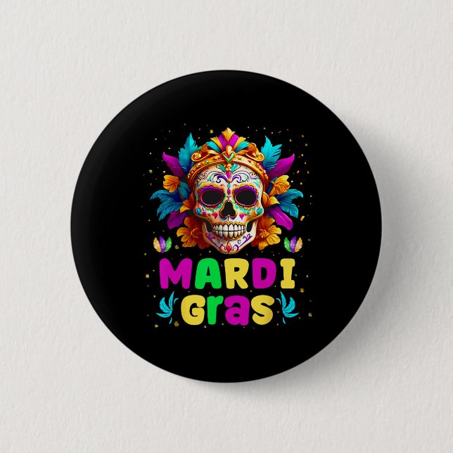 Groovy Sugar Skull Jester Costume Mardi Gras Manar Knapp (Framsida)