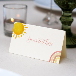 Groovy Sunshine Rainbow Place Card Födelsedagsfest Placeringskort