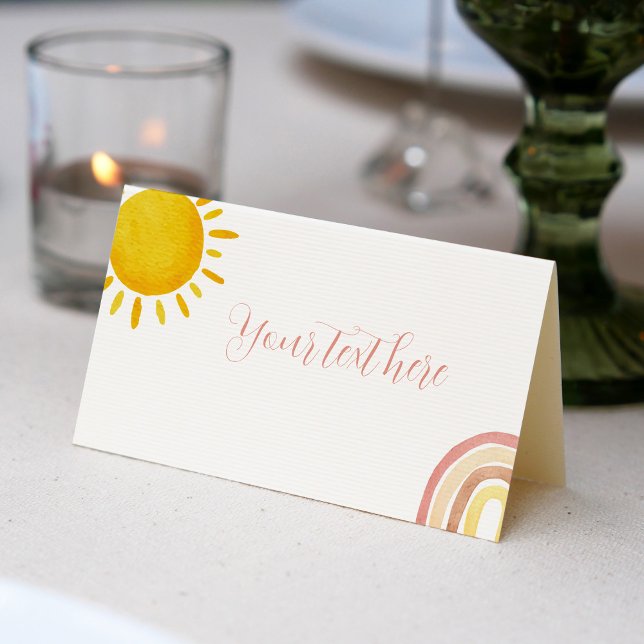 Groovy Sunshine Rainbow Place Card Födelsedagsfest Placeringskort (Skapare uppladdad)