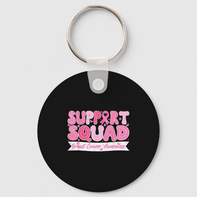 Groovy Support Squad Breast Cancer Awareness Rosa Nyckelring (Framsida)