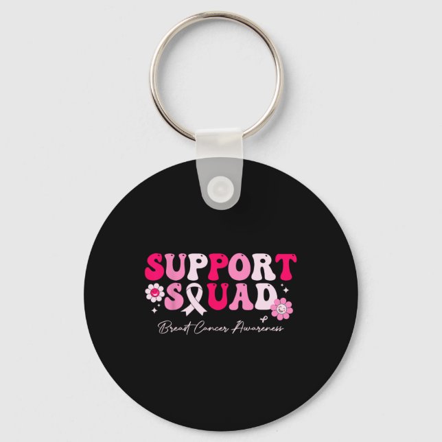 Groovy Support Squad Breast Cancer Awareness White Nyckelring (Framsida)