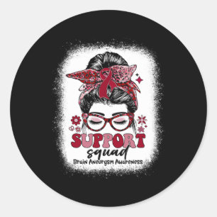 Groovy Support Squad Messy Bun Brain Aneurysm Runt Klistermärke