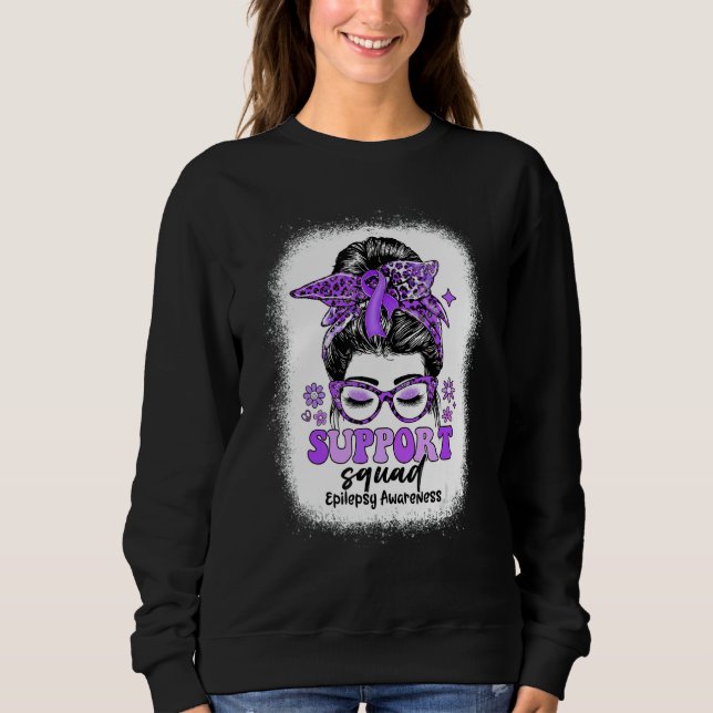 Groovy Support Squad Messy Bun Epilepsy Awareness T Shirt (Framsida)