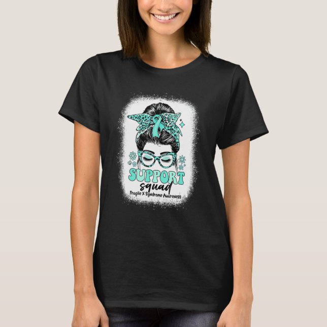 Groovy Support Squad Messy Bun Fragile X Syndrome T Shirt (Framsida)