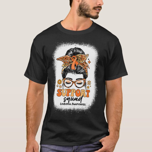 Groovy Support Squad Messy Bun Leukemia Awareness T Shirt (Framsida)