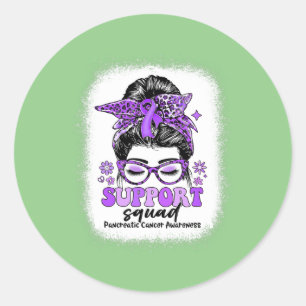 Groovy Support Squad Messy Bun Pancreatic Cancer Runt Klistermärke