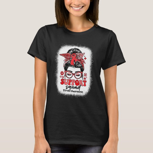 Groovy Support Squad Messy Bun Stroke Awareness T Shirt (Framsida)