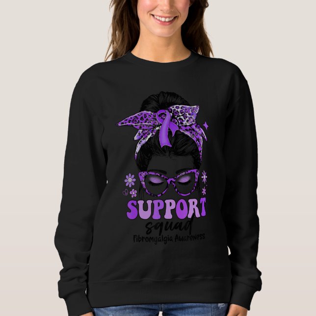 Groovy Support Squad Messy Bun Women Fibromyalgia T Shirt (Framsida)