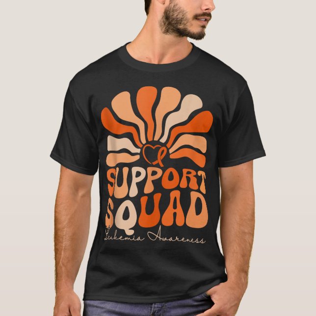Groovy Support Squad Orange Ribbon Leukemia Cancer T Shirt (Framsida)