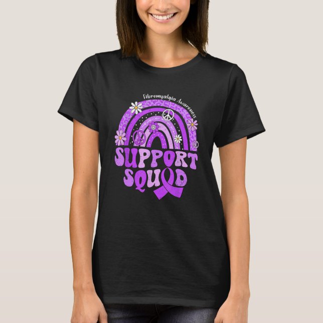 Groovy Support Squad Rainbow Leopard Fibromyalgia T Shirt (Framsida)