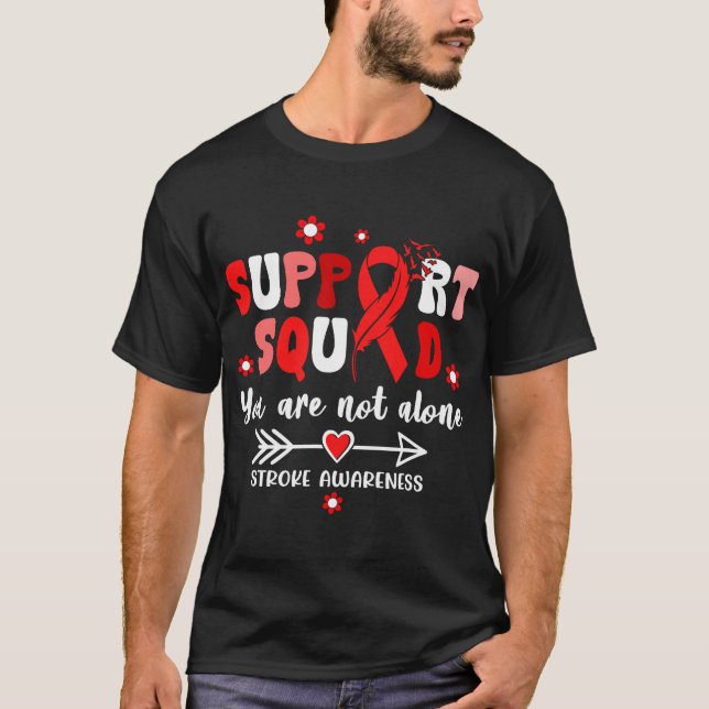 Groovy Support Squad Red Ribbon Stroke Awareness G T Shirt (Framsida)