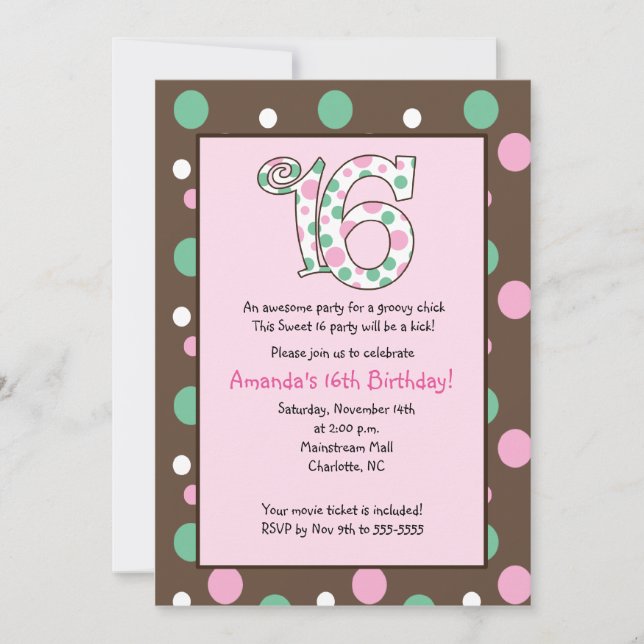 GROOVY Sweet 16 Sexton Födelsedagsfester Inbjudningar (Framsida)