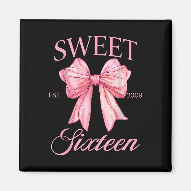 Groovy Sweet 16th Birthday Girl Coquette Bow 16 Ye Magnet (Framsidan)