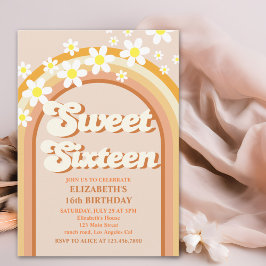 Groovy Sweet Sixteen | Retro Rainbow & Daisy Flowe Inbjudningar