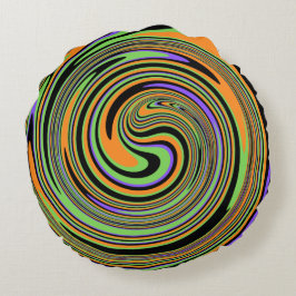 Groovy Swirl Svart Rund Kudde