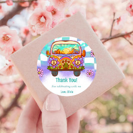 Groovy Tack Boho Blommigt Rainbow Runt Klistermärke