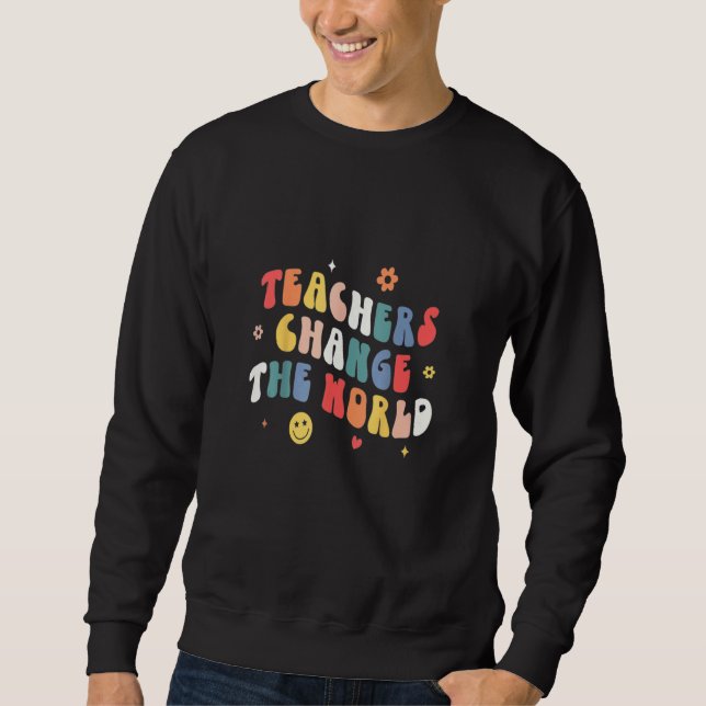 Groovy Teacher byter tillbaka din världslärare til Lång Ärmad Tröja (Framsida)
