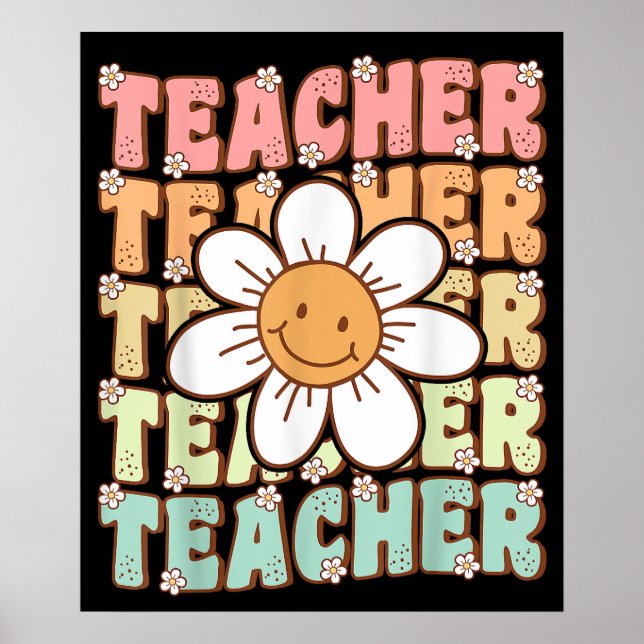 Groovy Teacher Cute Daisy Flower Back to school Poster (Framsidan)