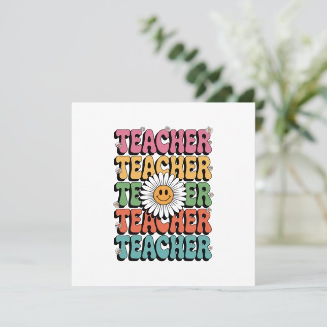 Groovy Teacher Cute Daisy Flower Retro Back School Inbjudningar (Stående Fram)