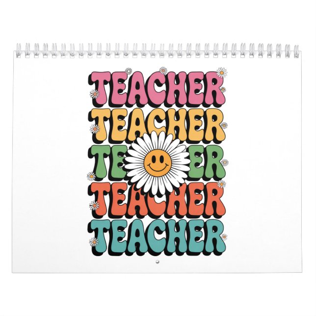 Groovy Teacher Cute Daisy Flower Retro Back School Kalender (Omslag)