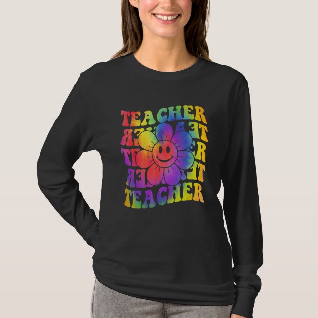 Groovy Teacher Cute Daisy Tie Dye Happy Back To Sc T Shirt (Framsida)