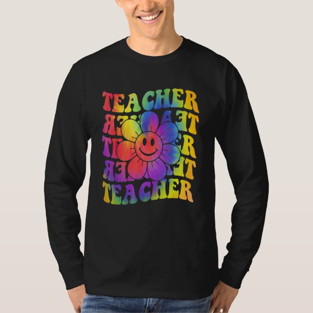 Groovy Teacher Cute Daisy Tie Dye Happy Back To Sc T Shirt (Framsida)