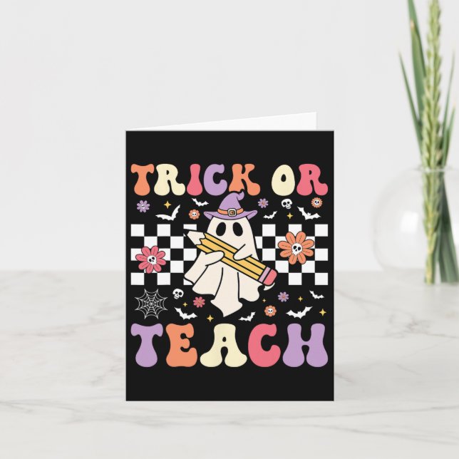 Groovy Teacher Halloween Retro Trick eller Teach F Kort (Framsida)