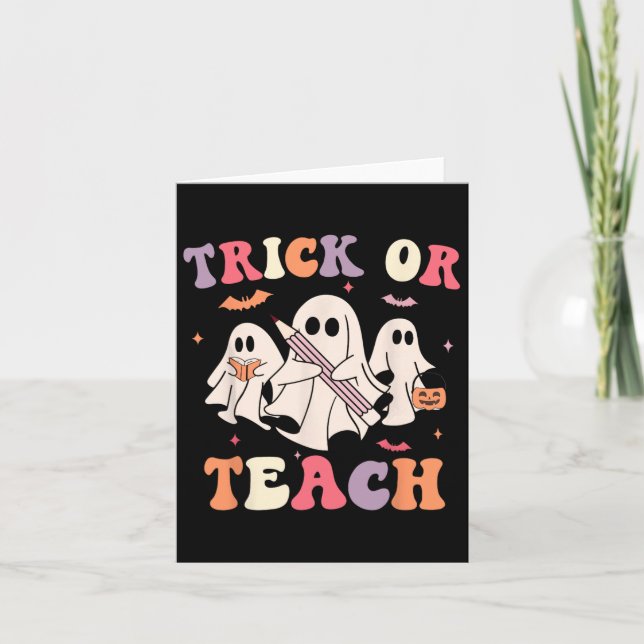 Groovy Teacher Halloween Retro Trick eller Teach F Kort (Framsida)