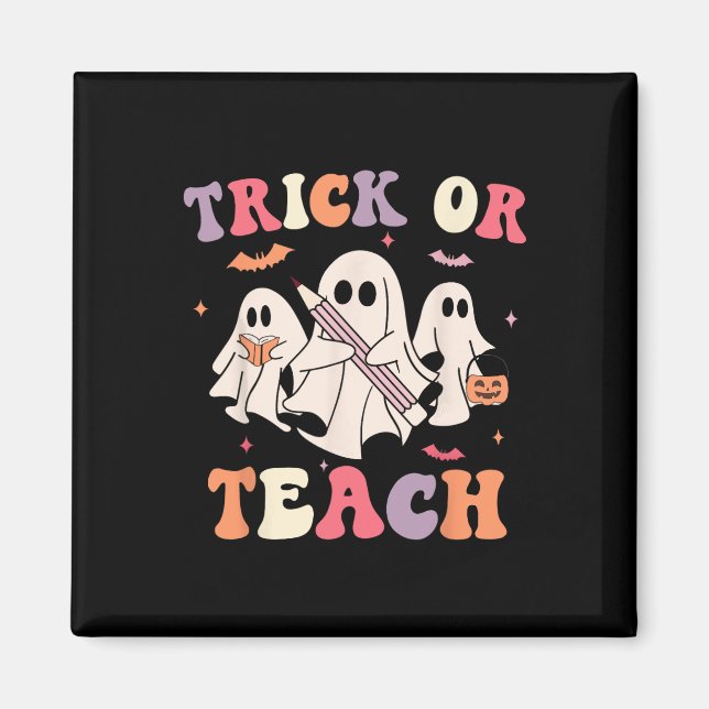 Groovy Teacher Halloween Retro Trick eller Teach F Magnet (Framsidan)