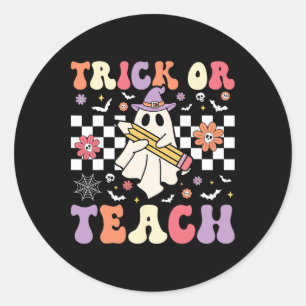 Groovy Teacher Halloween Retro Trick eller Teach F Runt Klistermärke