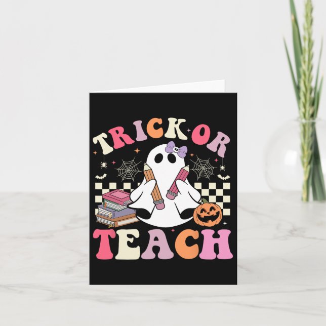 Groovy Teacher Halloween Trick eller Teach Retro C Kort (Framsida)